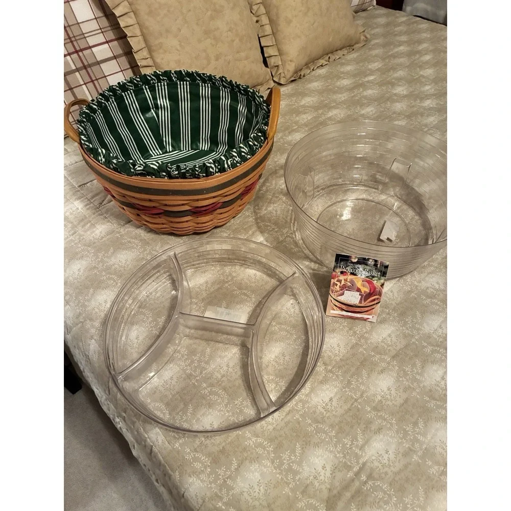 1999 LONGABERGER HOLIDAY HOSTESS PINECONE BASKET (LEATHER HANDLES W/4 SECTIONS